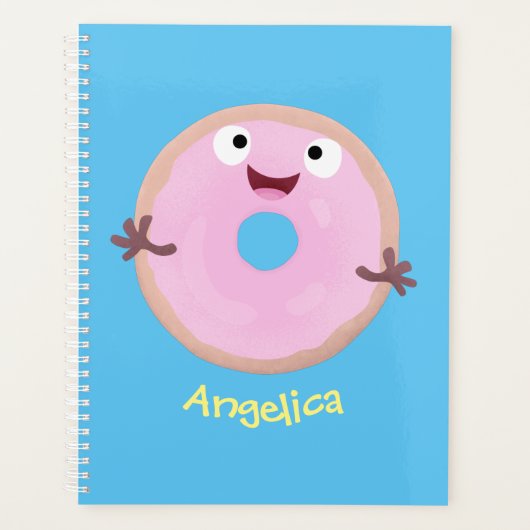 Niedlicher Happy-Pink-Glattleder-Donut-Cartoon Planer (Vorderseite)