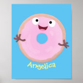 Niedlicher Happy-Pink-Glattleder-Donut-Cartoon Poster (Vorne)