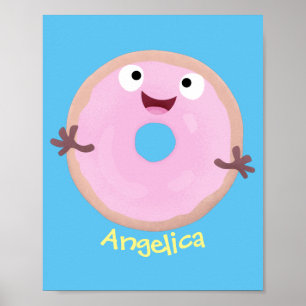Niedlicher Happy-Pink-Glattleder-Donut-Cartoon Poster