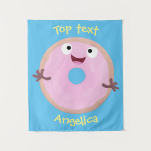 Niedlicher Happy-Pink-Glattleder-Donut-Cartoon Wandteppich