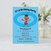 Niedlicher Happy Red Ameise Cartoon Einladung (Stehend Vorderseite)