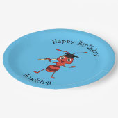 Niedlicher Happy Red Ameise Cartoon Pappteller (Schrägansicht)
