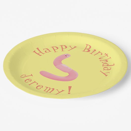 Niedlicher Happy-Rosa-Cartoon Pappteller (Schrägansicht)