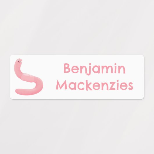 Niedlicher Happy-Rosa-Regenwurm Cartoon personalis Etiketten (Design 2)