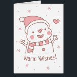 Niedlicher Happy Snowman mit Scarf, warme Wünsche<br><div class="desc">Ein niedlicher, glücklicher Schneemann mit einem Weihnachtshut und gestreiftem Schal. Die Meldung lautet "Warme Wünsche". Ein glücklicher Weihnachtsdoodle, an den man nicht anders lächeln kann. Im Inneren der Karte befindet sich ein Misteldoodle.</div>