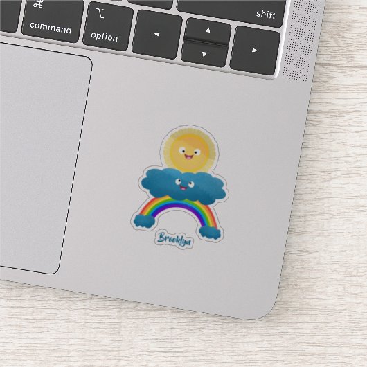 Niedlicher Happy Sun Cloud Regenbogen Cartoon Aufkleber (Ausschnitt)