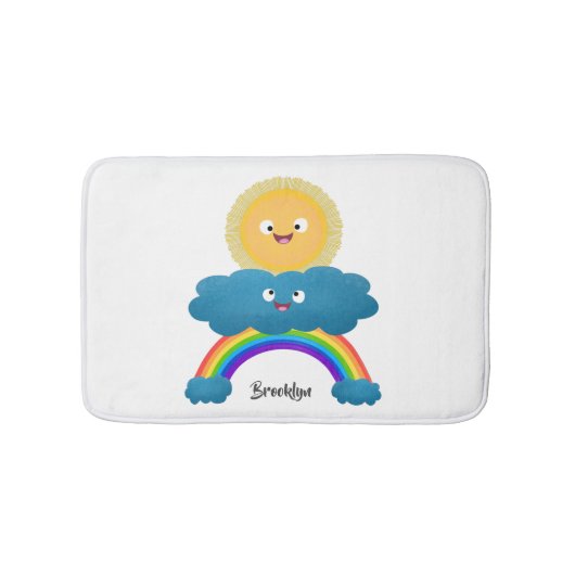Niedlicher Happy Sun Cloud Regenbogen Cartoon Badematte (Vorderseite)