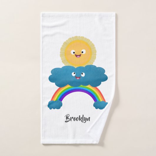 Niedlicher Happy Sun Cloud Regenbogen Cartoon Badhandtuch Set (Handtuch)