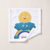 Niedlicher Happy Sun Cloud Regenbogen Cartoon Badhandtuch Set (Waschlappen)