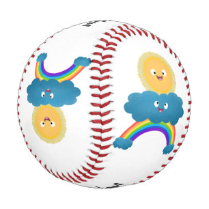 Niedlicher Happy Sun Cloud Regenbogen Cartoon Baseball
