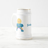 Niedlicher Happy Sun Cloud Regenbogen Cartoon Bierglas (Vorderseite Links)