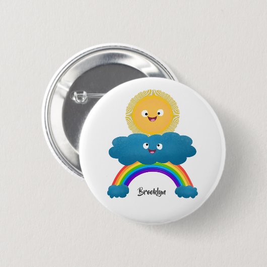 Niedlicher Happy Sun Cloud Regenbogen Cartoon Button (Vorne & Hinten)