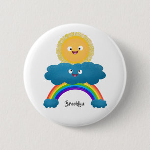 Niedlicher Happy Sun Cloud Regenbogen Cartoon Button