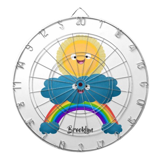Niedlicher Happy Sun Cloud Regenbogen Cartoon Dartscheibe (vorne)