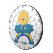 Niedlicher Happy Sun Cloud Regenbogen Cartoon Dartscheibe (Vorderseite rechts)