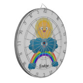 Niedlicher Happy Sun Cloud Regenbogen Cartoon Dartscheibe (Vorderseite Links)