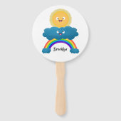 Niedlicher Happy Sun Cloud Regenbogen Cartoon Fächer (Rückseite)