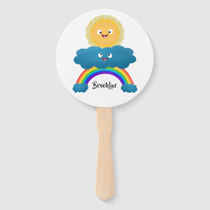 Niedlicher Happy Sun Cloud Regenbogen Cartoon Fächer