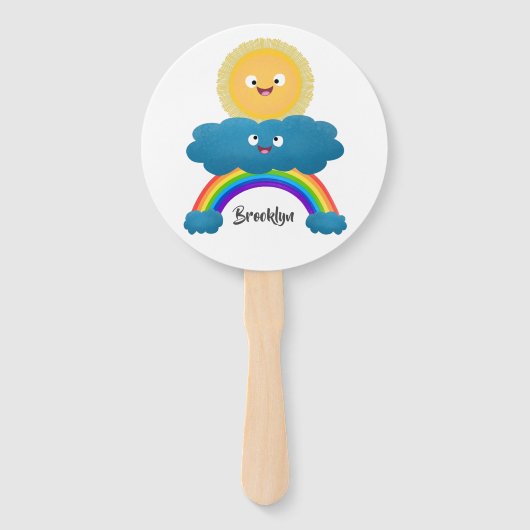 Niedlicher Happy Sun Cloud Regenbogen Cartoon Fächer (Vorderseite)