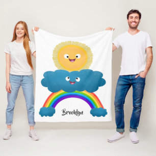 Niedlicher Happy Sun Cloud Regenbogen Cartoon Fleecedecke