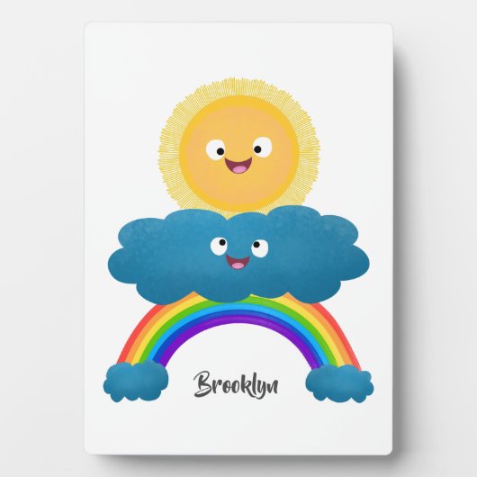 Niedlicher Happy Sun Cloud Regenbogen Cartoon Fotoplatte (Vorderseite)