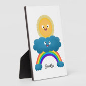 Niedlicher Happy Sun Cloud Regenbogen Cartoon Fotoplatte (Seite)