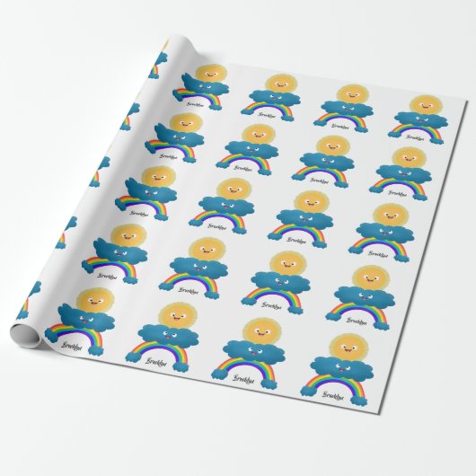 Niedlicher Happy Sun Cloud Regenbogen Cartoon Geschenkpapier (Ungerollt)