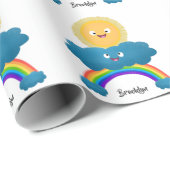 Niedlicher Happy Sun Cloud Regenbogen Cartoon Geschenkpapier (Rolleneckpunkt)
