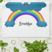 Niedlicher Happy Sun Cloud Regenbogen Cartoon Geschirrtuch (Gefaltet)