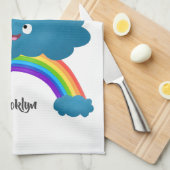 Niedlicher Happy Sun Cloud Regenbogen Cartoon Geschirrtuch (Viertel Falte)