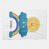 Niedlicher Happy Sun Cloud Regenbogen Cartoon Geschirrtuch (Horizontal)
