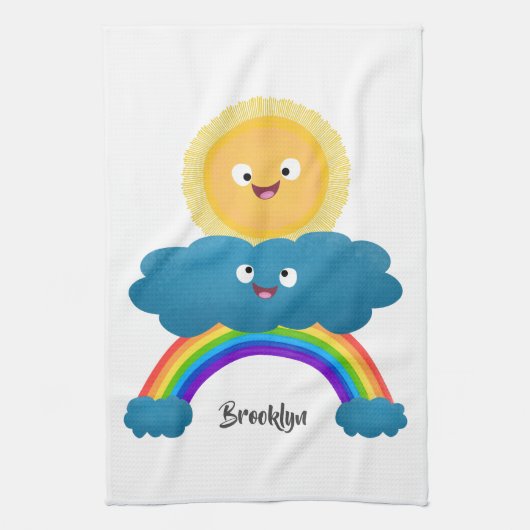 Niedlicher Happy Sun Cloud Regenbogen Cartoon Geschirrtuch (Vertikal)