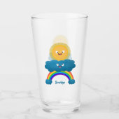 Niedlicher Happy Sun Cloud Regenbogen Cartoon Glas (Vorderseite)