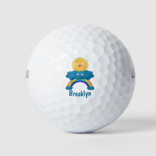 Niedlicher Happy Sun Cloud Regenbogen Cartoon Golfball