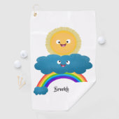 Niedlicher Happy Sun Cloud Regenbogen Cartoon Golfhandtuch (Insitu)