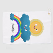 Niedlicher Happy Sun Cloud Regenbogen Cartoon Golfhandtuch (Horizontal)