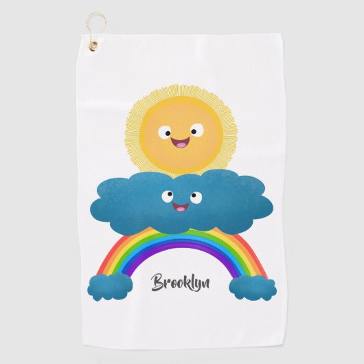 Niedlicher Happy Sun Cloud Regenbogen Cartoon Golfhandtuch (Vorderseite)