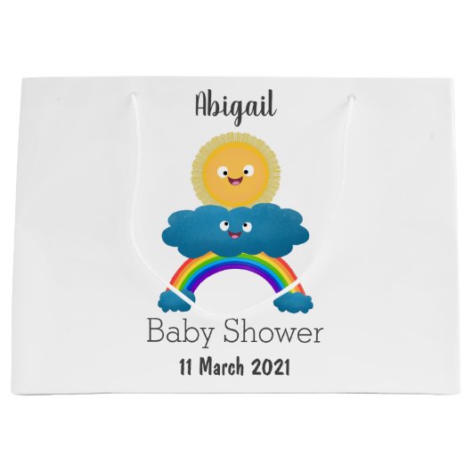 Niedlicher Happy Sun Cloud Regenbogen Cartoon Große Geschenktüte (Vorderseite)