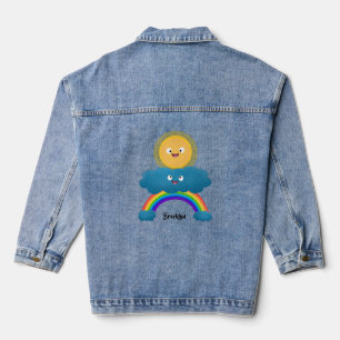 Niedlicher Happy Sun Cloud Regenbogen Cartoon Jeansjacke