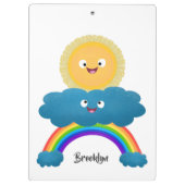 Niedlicher Happy Sun Cloud Regenbogen Cartoon Klemmbrett (Rückseite)