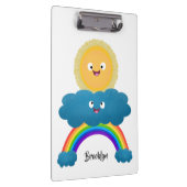 Niedlicher Happy Sun Cloud Regenbogen Cartoon Klemmbrett (Rechts)