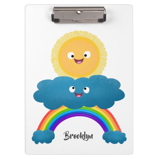 Niedlicher Happy Sun Cloud Regenbogen Cartoon Klemmbrett (Vorderseite)