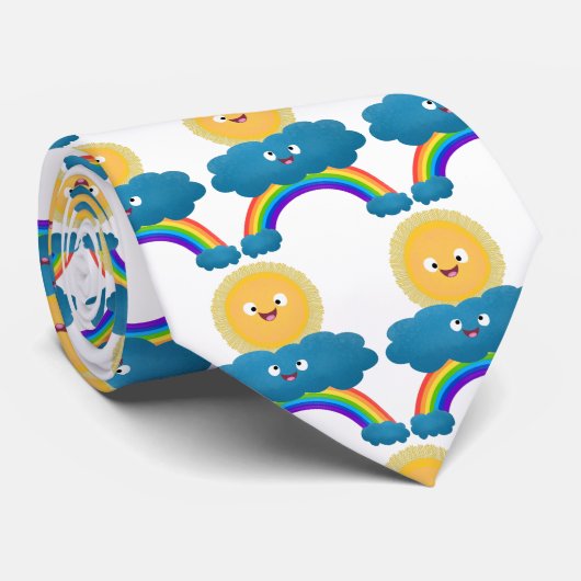 Niedlicher Happy Sun Cloud Regenbogen Cartoon Krawatte (Gerollt)