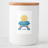 Niedlicher Happy Sun Cloud Regenbogen Cartoon Lebensmitteletikett (Vorderseite)