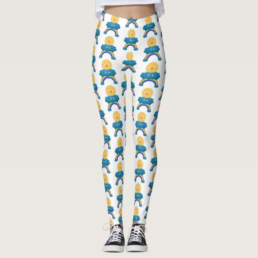 Niedlicher Happy Sun Cloud Regenbogen Cartoon Leggings (Vorderseite)