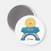 Niedlicher Happy Sun Cloud Regenbogen Cartoon Magnet (Vorderseite/Rückseite)