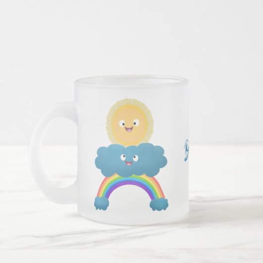 Niedlicher Happy Sun Cloud Regenbogen Cartoon Mattglastasse (Links)