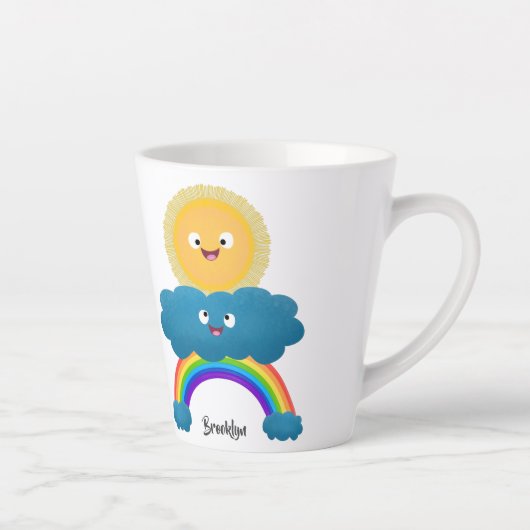 Niedlicher Happy Sun Cloud Regenbogen Cartoon Milchtasse (Rechts)