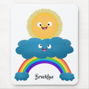 Niedlicher Happy Sun Cloud Regenbogen Cartoon Mousepad