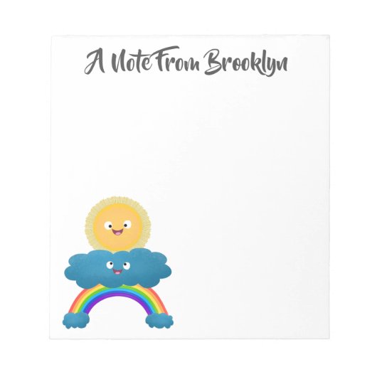 Niedlicher Happy Sun Cloud Regenbogen Cartoon Notizblock (Vorderseite)